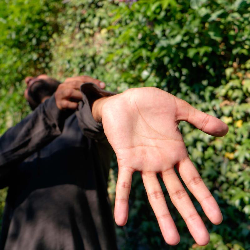 Dancer Deepraj Singh's hand reaching towards the camera